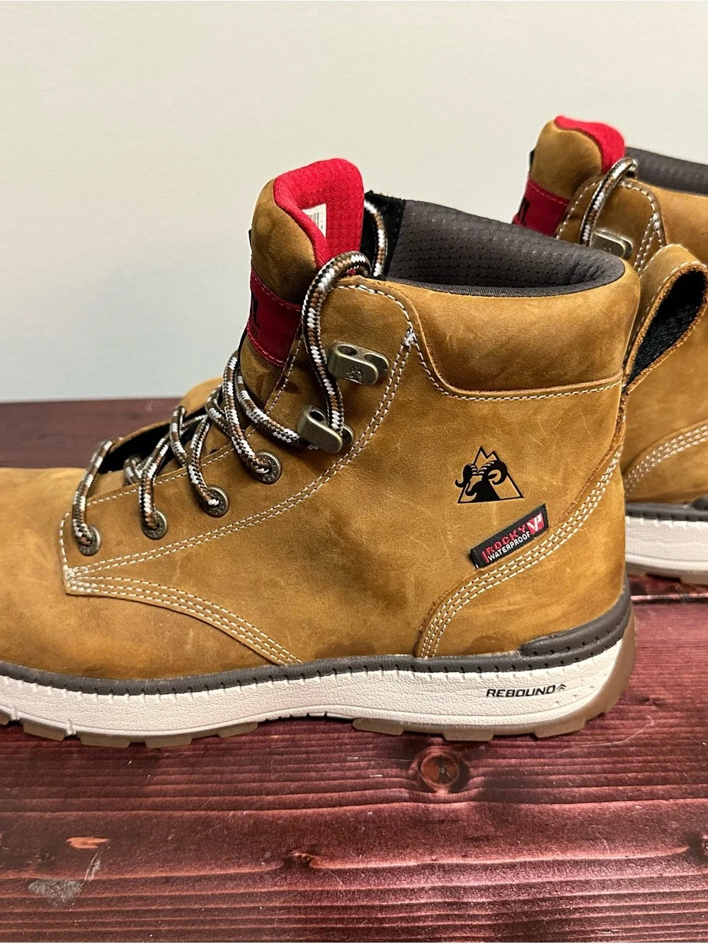 Rocky Tan Brown White Men's Waterproof Hiking Boots with Composite Toe